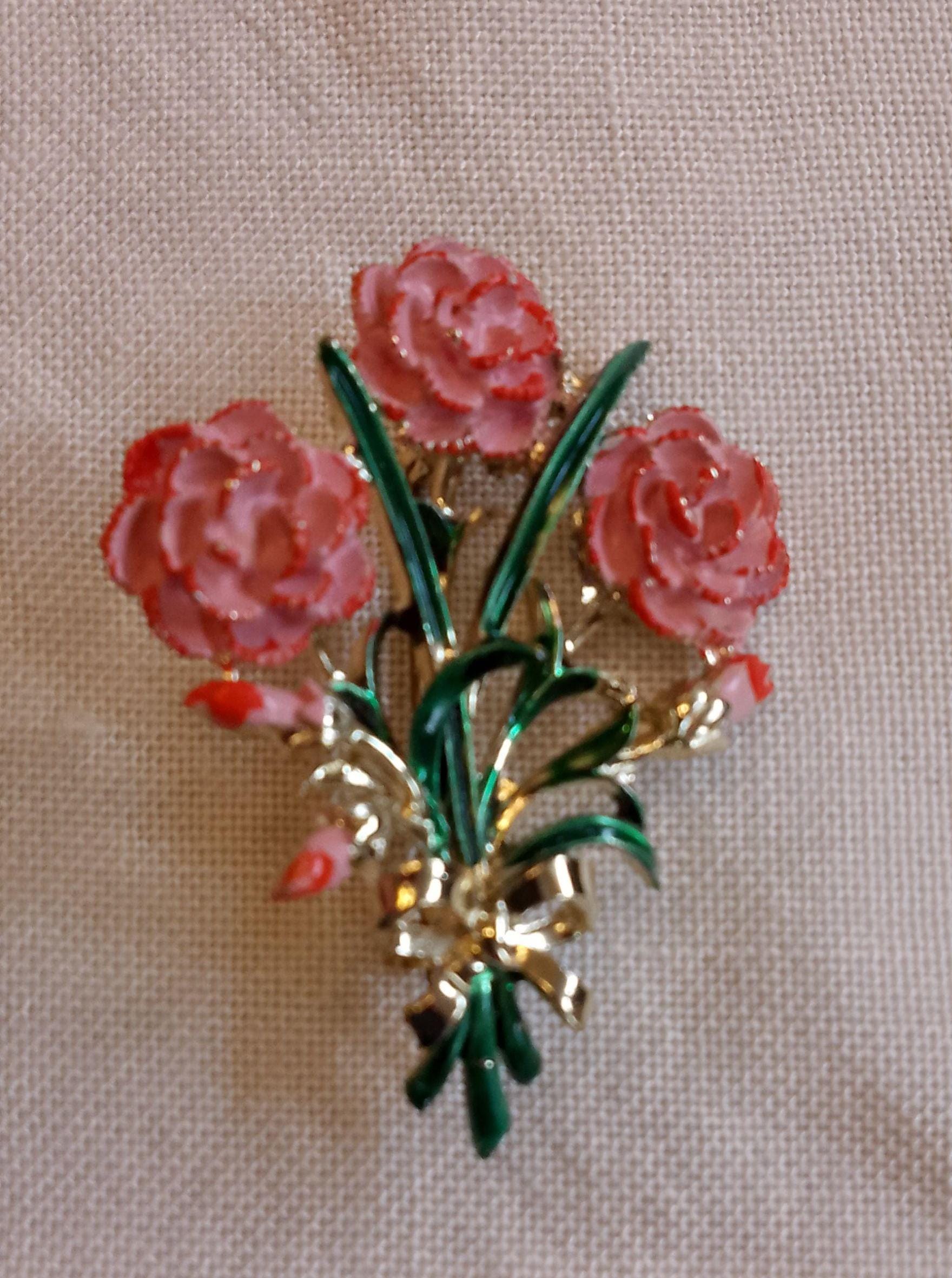 HAPPILY PLANTS Pink Carnation Flower Lapel Pin - Small Hard Enamel, Elegant Floral Gift For Women