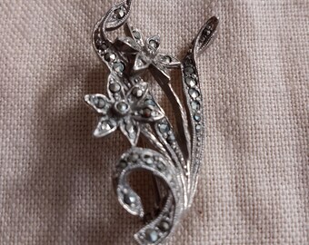 Vintage marcasite flower brooch