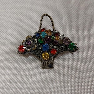Vintage multi-coloured flower basket brooch