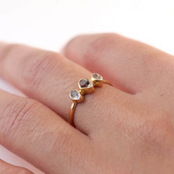 Herkimer Diamond Ring, Rings For Women, Gold Ring, Diamond Ring, Anniversary Ring, Ring for Her, Handmade Ring, Raw Diamond Ring,