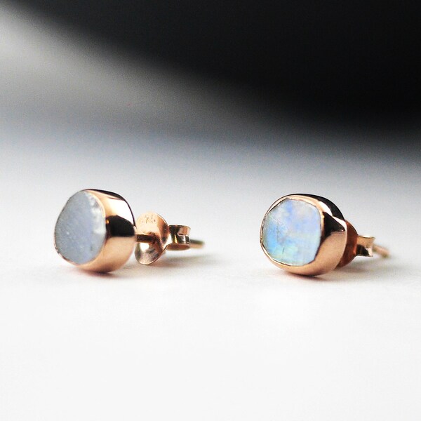 Rainbow Moonstone Earrings | Rose Gold Moonstone Studs | Moonstone Studs | Stone Earrings | Gift For Wife | Stud Earrings Gold | Birthstone