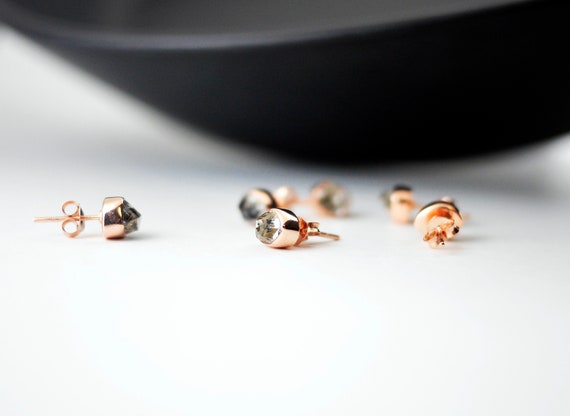Herkimer Diamond Gold Earring Studs | Rough Herkimer Diamond Studs | Stone Earrings | Gift For Wife | Stud Earrings Gold | Anniversary Gift