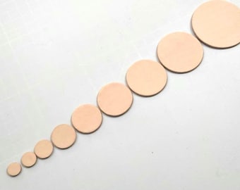 Circle Shape, Blank Leather Circle, 13 Sizes, Vegetable Tanned Leather, Leather Round, Circle Tag, Blank Leather Circle for DIY.