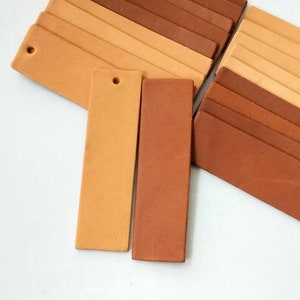 Blank Leather Rectangle, 13/16&quot;x2 3/4&quot; (20 mm.x70 mm.), Vegetable Tanned Leather, Blank Leather Tag, Rectangle Shape, Travel Tag.
