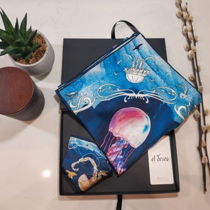 Gift Set for Couples | Designer Silk Scarf & Pocket Square | Festive Season Gift | Christmas Gift | Dark Blue
