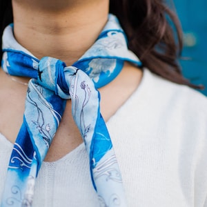Designer Silk Bandana | Gift for Her | Festive Season Gift | Blue