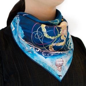 Designer Silk Bandana | Gift for Her | Festive Season Gift | Blue