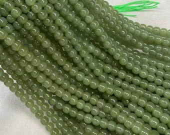 天然カナダ産ネフライト翡翠宝石グレード AAA ラウンド 3 MM 4 MM 5 MM