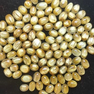 10pc Natural Untreated Gold Rutilated Quartz Cabochons,Flat Back Rutilated Quartz Men Ring Cabs,Size 7-10mmx10-16mm