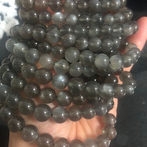 8mm Natural Grey/Black Moonstone Beads,Black Sunstone,Roud Loose Beads,7 Inches Half Strand
