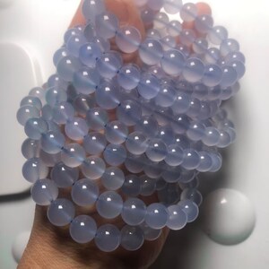 6-12mm Genuine Purpleish Blue Chalcedony,Round and Loose Bead,7 Inches Half Strands