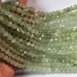 Cuentas de prehnita verde natural sin tratar de 7 mm, cuentas de piedras preciosas de prehnita facetadas, hebra completa de 15 pulgadas
