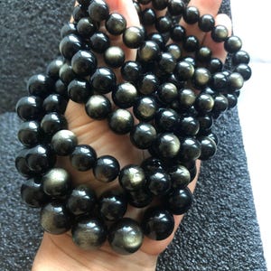 8-14mm Natural Untreated Golden Sheen Obsidian Beads,Round Loose Bead,7 Inches Half Strand