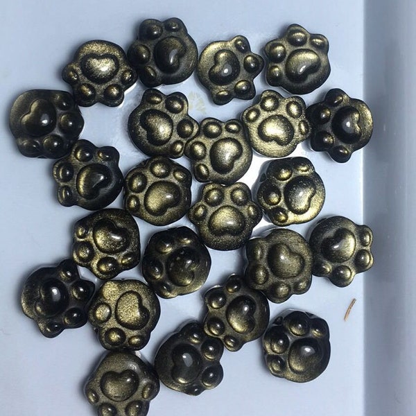 2pc Natural Golden Sheen Obsidian Paw Bead Spacers,Cat Paw Charms,Dog Paw Charms,Bear Paw Charms,Size14-16mm