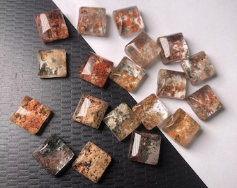 10 natürliche Lodolith-Quarz-Cabochons, Gartenquarz-Cabochons, quadratisch, Größe 10 mm
