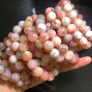 12mm Natural Untreated Sakura Agate Gemstone,Milky Color-mixed Flower Pattern Agate,Round Loose Beads,7 Inches Half Strand
