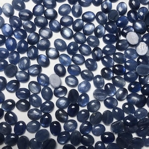 10 cabujones de cianita azul natural, ovalados, de base plana, gemas minerales de silicato, tamaño 8 x 10 mm