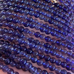 6mm Natural Untreated Transparent Cordierite Stone,Dark Blue Iolite Beads,Round Loose Beads,7 Inches Half Strand