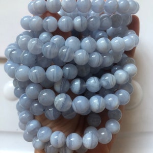 10mm Blue Lace Agate Beads: Round Chalcedony, 7 Inch Strand
