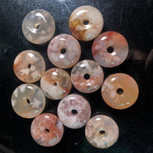 2pc Natural Untreated Sakura Flower Agate Donuts,Sakura Flower Agate Charms,Agate Circles,Snowflake Pendants,Size20-24mm