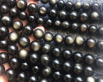 12 mm natürliche goldene Glanz Obsidian Perlen, runde lose Perle, 15-Zoll-Strang