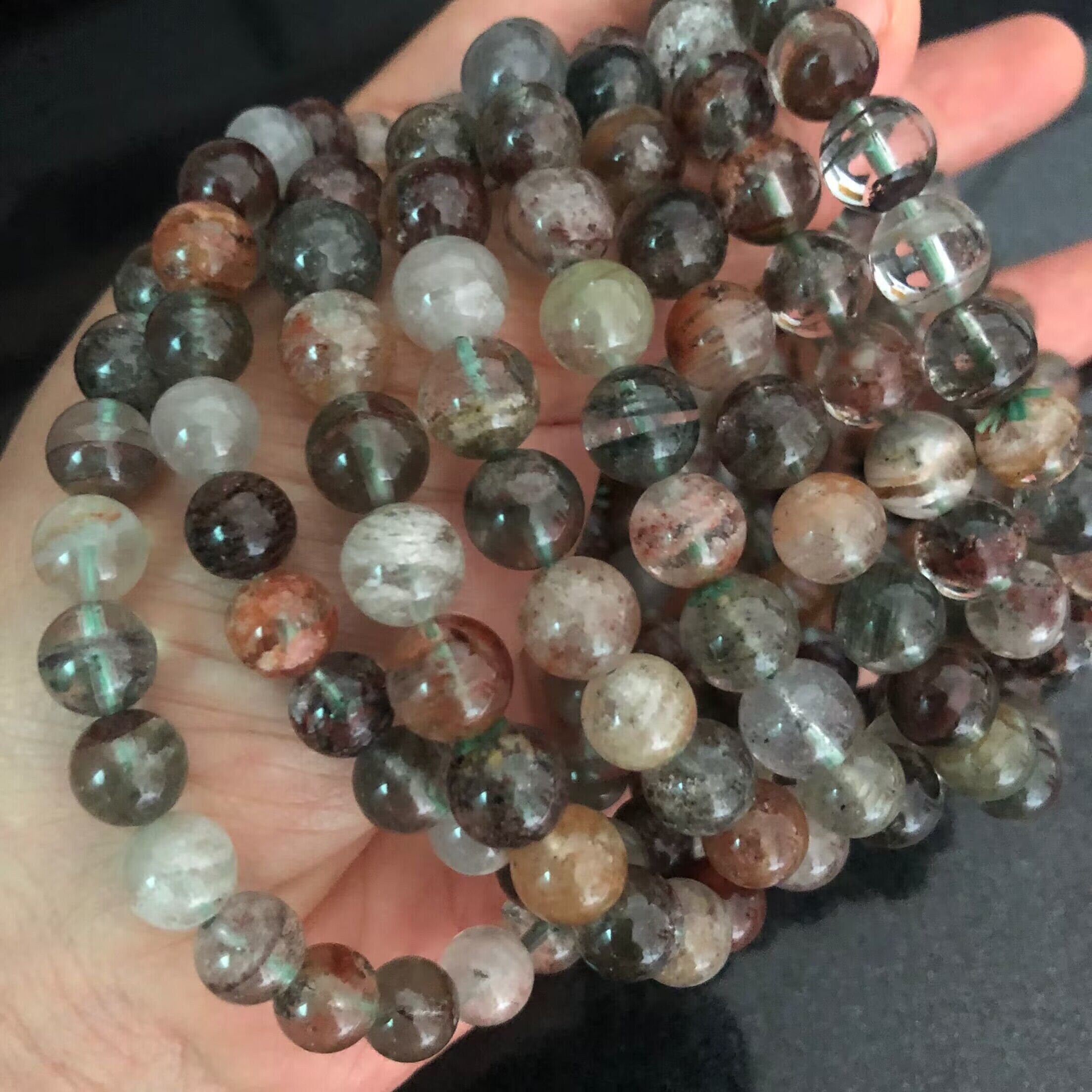 GardenQuartz × RainbowMoonstonenecklace 7mm Natural Multi Lace Rainbow Lodolite Quartz,garden Quartz