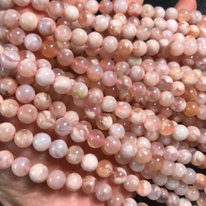 Cuentas de ágata natural de 8-9 mm, ónix de flor de sakura, redondas, tira de 15 pulgadas