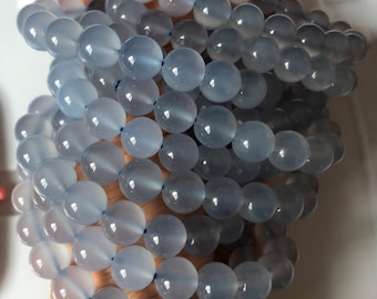 Natural Blue Chalcedony Gemstone Beads,Lilac,Round,7 Inch Strand,Size11-16mm