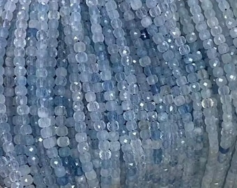Perles de dés aigue-marine facettées naturelles de 4 mm, cube de béryl, fil de 40 cm (15 po.)