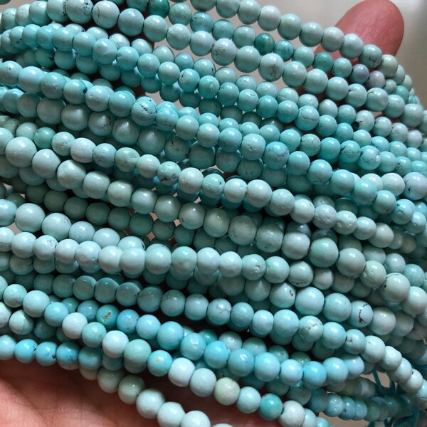 3.8-4mm Natural Untreated Hubei Turquoise Gemstone Beads,Round Loose Beads,20 Inches Full Strands