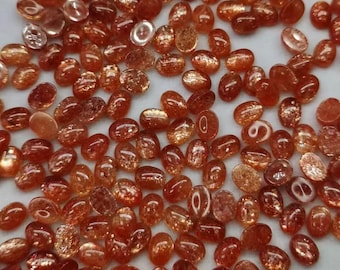 10 cabochons en pierre de soleil naturelle, cabochons ovales à dos plat (3 x 5 mm 4 x 6 mm 5 x 7 mm 6 x 8 mm)