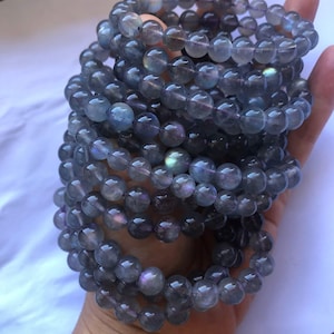 7 mm natuurlijke regenboogpaarse flitsgrijze labradoriet, ronde losse kraal, 7 inch halve streng