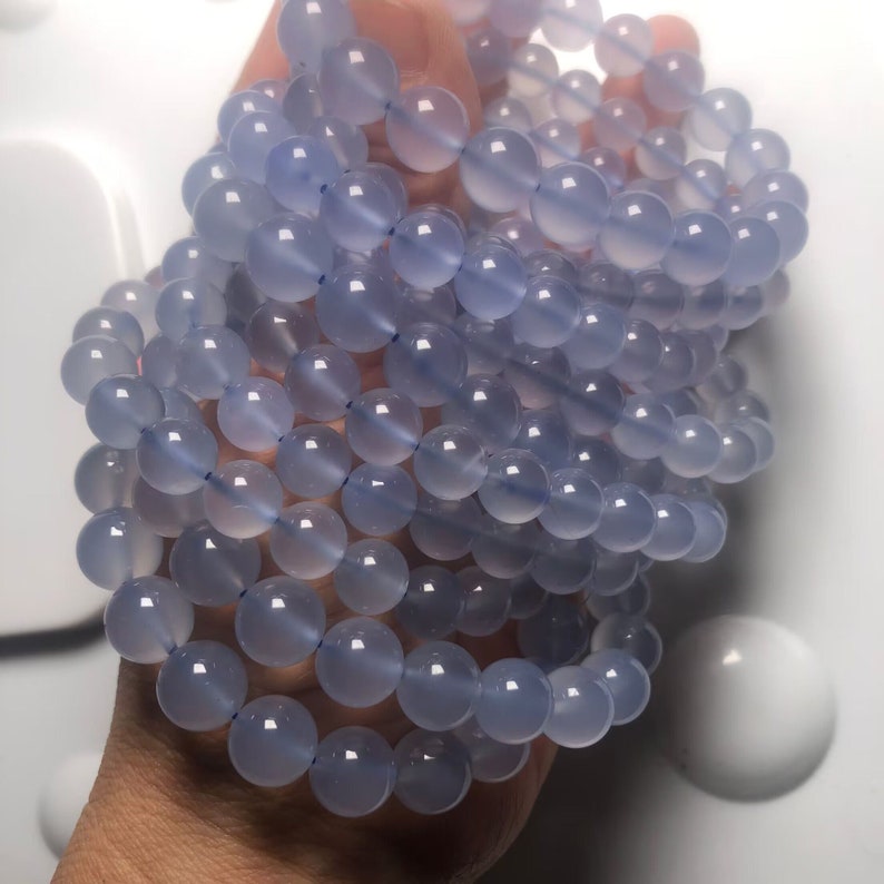 6-12mm Genuine Purpleish Blue Chalcedony,Round and Loose Bead,7 Inches Half Strands