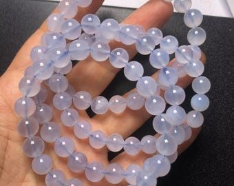 8 mm echte wolkig blaue Chalcedon, runde und lose Perle, 7 Zoll halbe Stränge