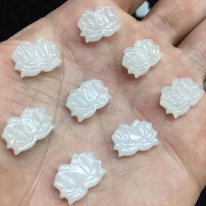 2pc Natural White Nephrite Lotus Charms,Nephrite Earring,Nephrite Bracelet Charms,Size13x9mm
