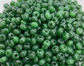 2 Stück natürliche grüne Nephrit-Rondellen-Abstandsperlen, großes Loch, Größe 10 x 6 mm