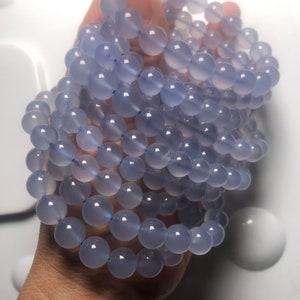 6-12mm Genuine Purpleish Blue Chalcedony,Round and Loose Bead,7 Inches Half Strands