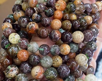 Natural Rainbow Lodolit Gemstone Bead,Phantom Quartz,Garden Quartz,7 Inches,Size8-14mm