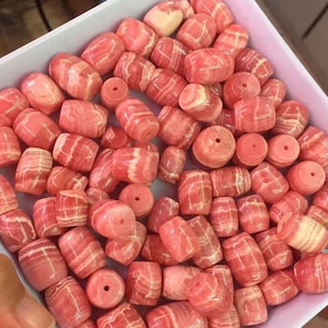 2pc Natural Untreated White Lace Rhodochrosite Barrel Bead,Rhodochrosite Spacer,Size11-15mm