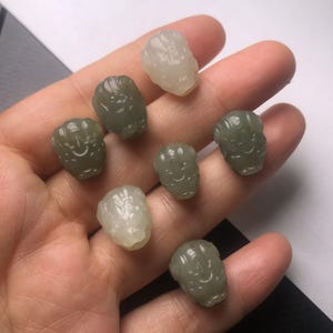 1 Stück natürliche grüne Nephrit Pixiu Guru Perle, 3 Löcher Rosenkranz Guru, Größe 10-12 mm