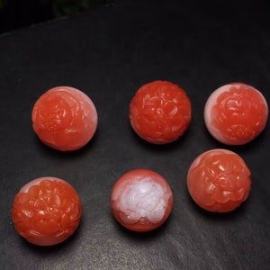 1pc Natural Untreated Nanhong Agate Peony Spacers,Peony Carved Beads,Peony Charms,Size12-13mm