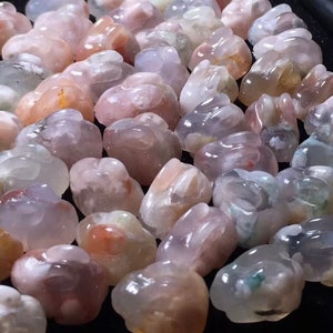 1pc Natural Untreated Flower Agate Rabbit Charms,3d Carved Bunny Charms,Rabbit Jewelry,Bunny Pendants,Size28-35mm