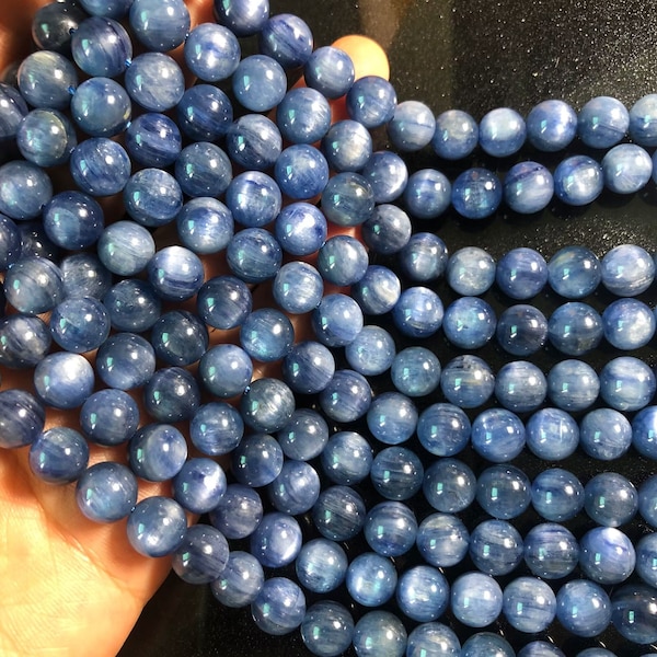 6 mm Pierre précieuse naturelle de cyanite non traitée, bleu flash de qualité aaa, perles rondes en vrac, fil complet 15 pouces