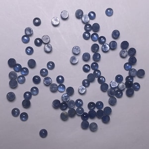 10 cabujones de cianita azul natural, redondos, con parte posterior plana, para anillos, tamaño 4 mm.