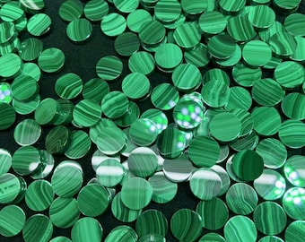 天然グリーンマラカイトディスクカボション10個、ラウンド、ダブルフラット、サイズ15mm