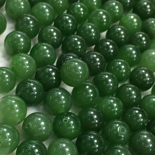 2pc Natural Quality Hetian Green Nephrite Earring Beads,AAAAA,Half Drilled,Round Loose Beads,Size 8mm