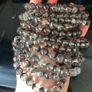 7-8mm Natural Untreated Phantom Quartz,Clean Half Inclusion Garden Quartz,Red And Green Lodolite Quartz,7 Inches Half Strand