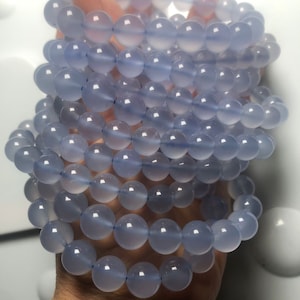6-12mm Genuine Purpleish Blue Chalcedony,Round and Loose Bead,7 Inches Half Strands