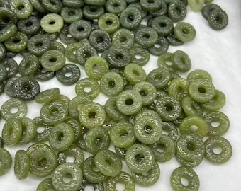 1 Stück natürlicher grüner Nephrit-Donut-Anhänger, Ohrring-Creolen, Größe 25 x 7 mm