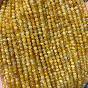 4mm Genuine Natural Yellow Tiger Eye Gemstone,Round Loose Beads,15 Inches Full Strands